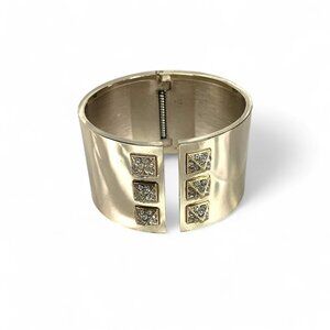 Victoria's Secret Gold Tone Hinged Cuff Bracelet Rhinestone Encrusted Studs